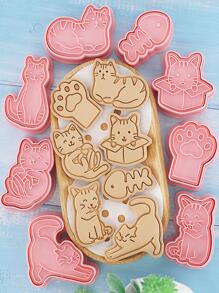 8入組卡通貓形狀餅乾印章 - 粉色 - 查看 8