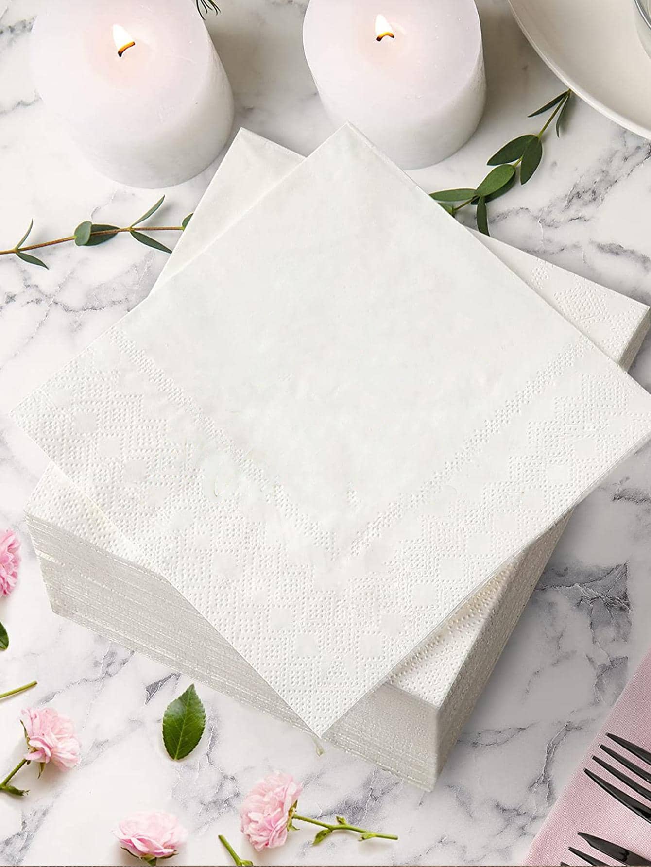20pcs/set Paper Dinner Napkin, Minimalist Solid Color Disposable Napkin For Party - White - View 1