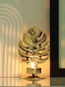 1pc Leaf Decor Candle Holder - Gold - View 3