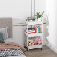 3 Tier Plastic Rolling Utility Cart with Handle, Multi-Functional Storage Trolley for Office, Living Room, Kitchen, Movable Storage Organizer with Wheels - trắng - Xem 4