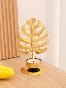 1pc Leaf Decor Candle Holder - Gold - View 1