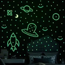 100pcs Moon & Star Pattern Glow In The Dark Wall Sticker, Modern PVC Wall Decal For Home Wall Decoration, Stickers, Wall Decal, Vinly Decal For Home Decorations, Spring Decoration Items Refresh Your Home, Rama Decoration Stickers Gifts Birthday Graduation