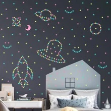 100pcs Moon & Star Pattern Glow In The Dark Wall Sticker, Modern PVC Wall Decal For Home Wall Decoration, Stickers, Wall Decal, Vinly Decal For Home Decorations, Spring Decoration Items Refresh Your Home, Rama Decoration Stickers Gifts Birthday Graduation