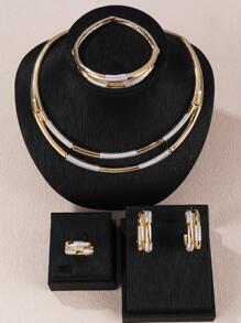 5pcs/Set Two Tone Jewelry Set - Multicolor - View 3