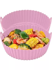 2入組實色帶手柄空氣炸鍋墊，現代矽膠空氣炸鍋墊，適用於廚房空氣炸鍋，空氣炸鍋墊，空氣炸鍋紙，空氣炸鍋紙弗里爾 - 粉色 - 查看 1