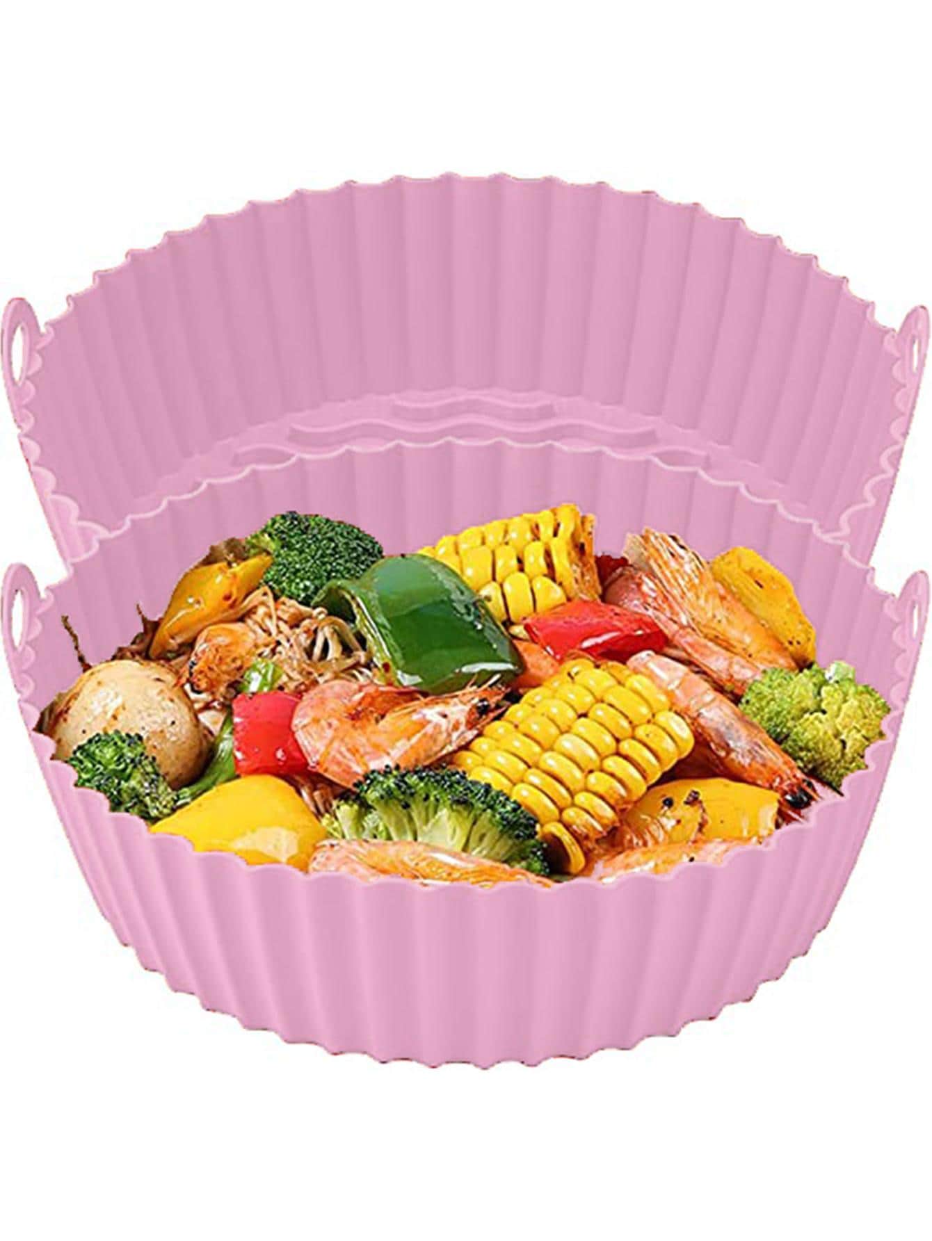 2入組實色帶手柄空氣炸鍋墊，現代矽膠空氣炸鍋墊，適用於廚房空氣炸鍋，空氣炸鍋墊，空氣炸鍋紙，空氣炸鍋紙弗里爾 - 粉色 - 查看 1