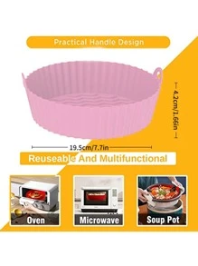 2入組實色帶手柄空氣炸鍋墊，現代矽膠空氣炸鍋墊，適用於廚房空氣炸鍋，空氣炸鍋墊，空氣炸鍋紙，空氣炸鍋紙弗里爾 - 粉色 - 查看 2
