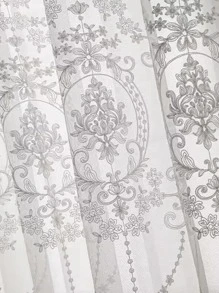 花卉刺繡單片透視窗簾 - 白色 - 查看 7