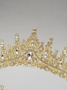 水钻装饰新娘头饰皇冠 - 金色 - 查看 4