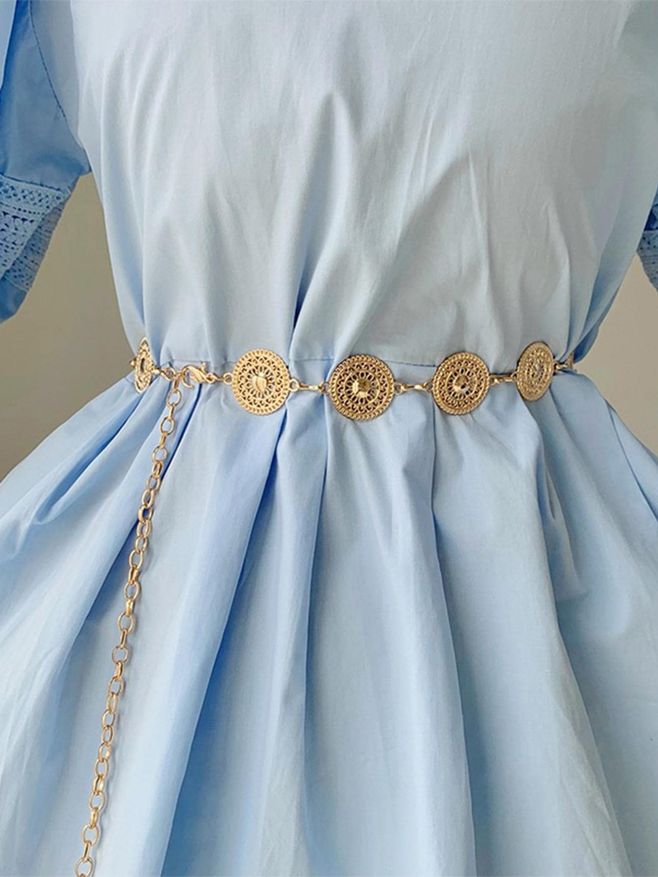 1 chiếc thắt lưng thời trang bằng kim loại rỗng dành cho nữ dùng để trang trí hàng ngày theo phong cách Boho Halloween mùa hè, trường học mùa thu, mùa thu, Halloween - Vàng - Xem 1