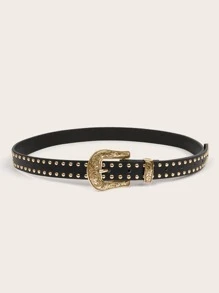 1pc Women Studded Decor Western Buckle Vintage Belt For Daily Life