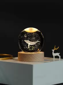 1 件水晶球设计鲸鱼细节装饰工艺品，现代人造水晶家居装饰品 - 無色 - 查看 2