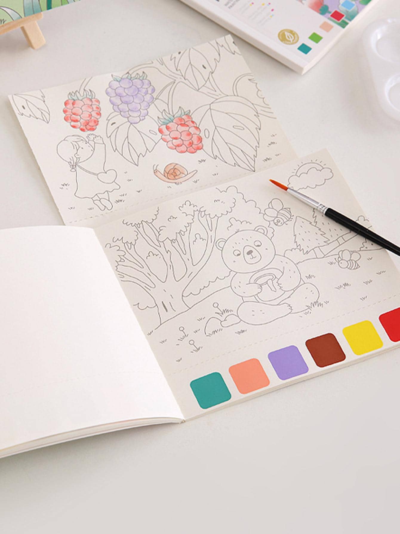 1 本卡通图画着色书，创意多功能学生着色笔记本，返校必备品，感恩节、圣诞节、生日万圣节装饰创意礼物 - 彩色 - 查看 1