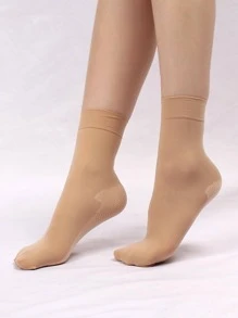 2pairs 150D Solid Plush Lined Crew Socks, Fall - Apricot - View 4