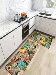 1 Tấm Thảm Nhà Bếp In Hoa, Thảm Nhà Bếp Polyester Chống Trơn Trượt Hiện Đại Cho Gia Đình - Nhiều màu - Xem 3
