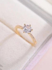 1 pieza Anillo atractivo cobre zirconia cúbica para mujeres para diariamente - Dorado - Ver 3