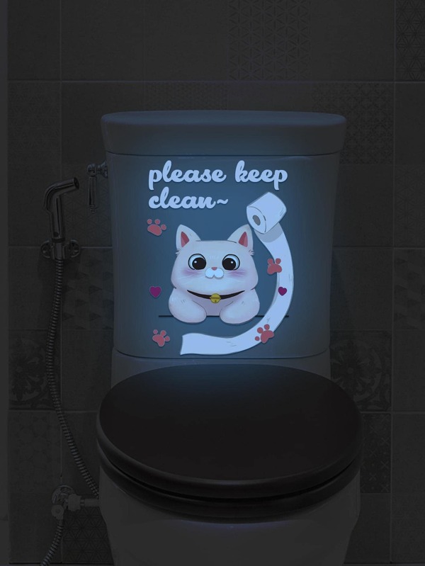 1pc Glow In The Dark Cat Pattern Toilet Lid Decal, Stickers, Wall Decal, Vinly Decal For Home Decorations, Spring Decoration Items Refresh Your Home, Festival Decoration Stickers Gifts Birthday Graduation