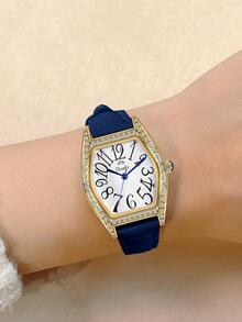 Duolz Đồng hồ thạch anh con trỏ đa giác trang trí bằng đá rhinestone - Màu xanh lam - Xem 2