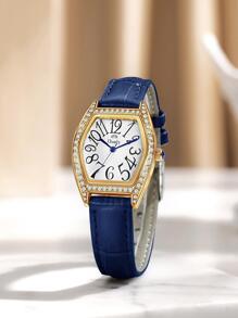 Duolz Đồng hồ thạch anh con trỏ đa giác trang trí bằng đá rhinestone - Màu xanh lam - Xem 7