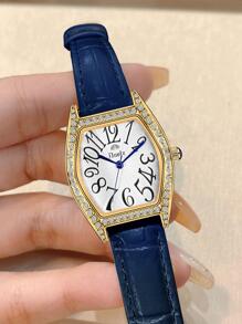 Duolz Đồng hồ thạch anh con trỏ đa giác trang trí bằng đá rhinestone - Màu xanh lam - Xem 4