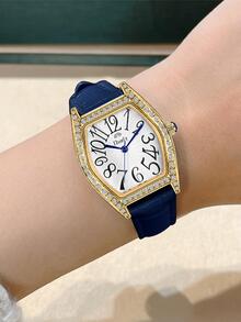 Duolz Đồng hồ thạch anh con trỏ đa giác trang trí bằng đá rhinestone - Màu xanh lam - Xem 5