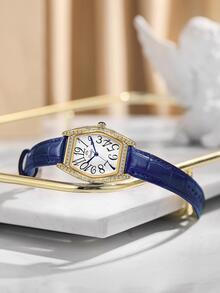 Duolz Đồng hồ thạch anh con trỏ đa giác trang trí bằng đá rhinestone - Màu xanh lam - Xem 6