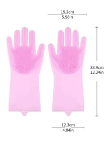 1pair Solid Color Household Glove, Modern Silicone Waterproof Dishwashing Glove For Home - Purple - View 11