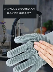 1pair Solid Color Household Glove, Modern Silicone Waterproof Dishwashing Glove For Home - Purple - View 4