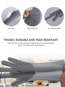 1pair Solid Color Household Glove, Modern Silicone Waterproof Dishwashing Glove For Home - Purple - View 5