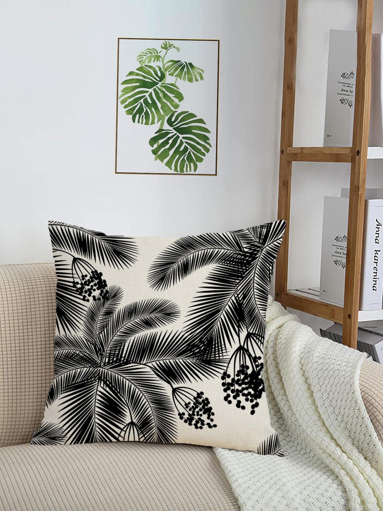 1入組熱帶印花樹葉印花靠墊套不附帶現代織物裝飾抱枕套適用於客廳和臥室 - 彩色 - 查看 1