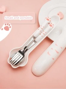 2入組貓爪設計餐具套裝 - 粉色 - 查看 2