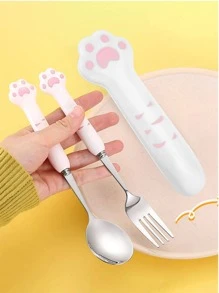 2入組貓爪設計餐具套裝 - 粉色 - 查看 3