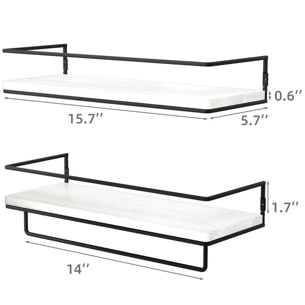 ZGO Floating Shelves for Wall Set of 2, Wall Mounted Storage Shelves with Metal Frame and Towel