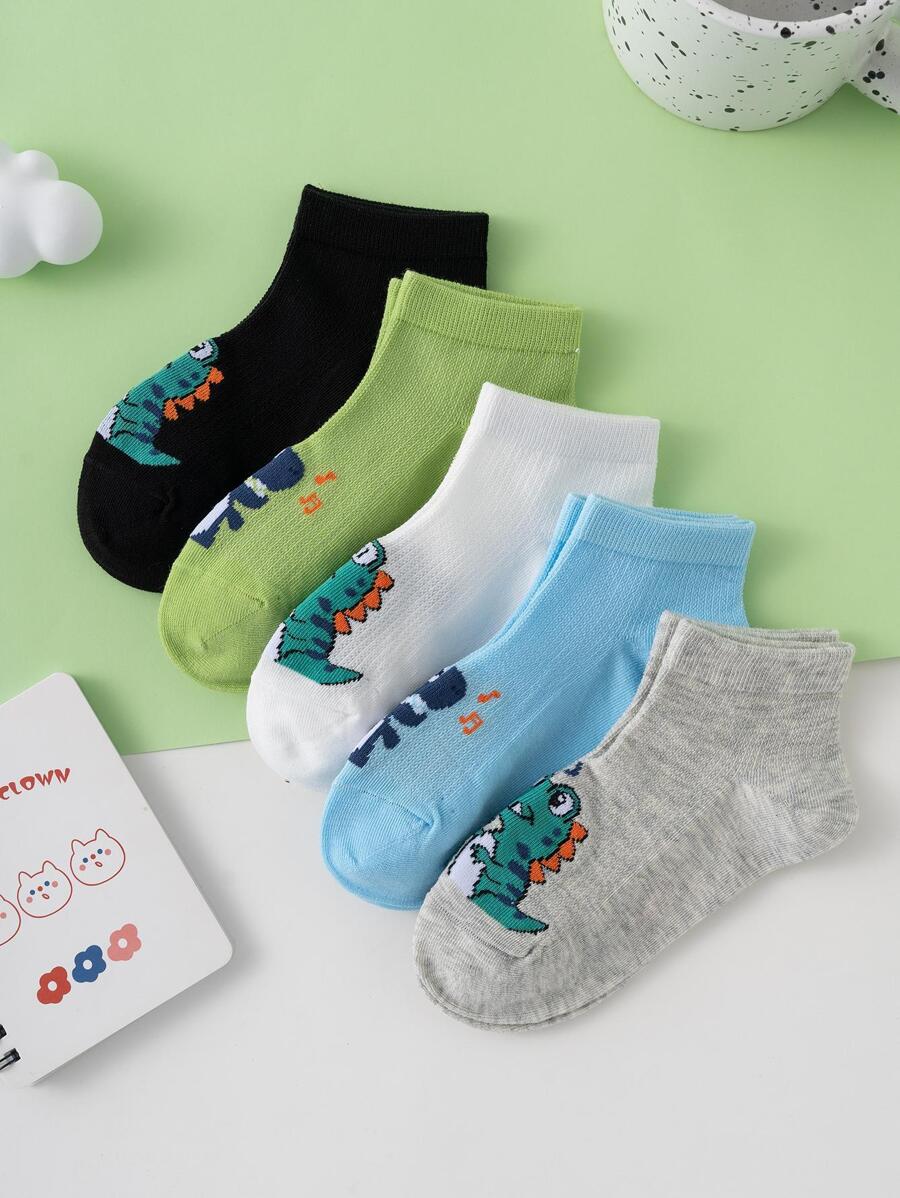 5pairs Boys Cartoon Dinosaur Print Ankle Socks - Multicolor - View 1
