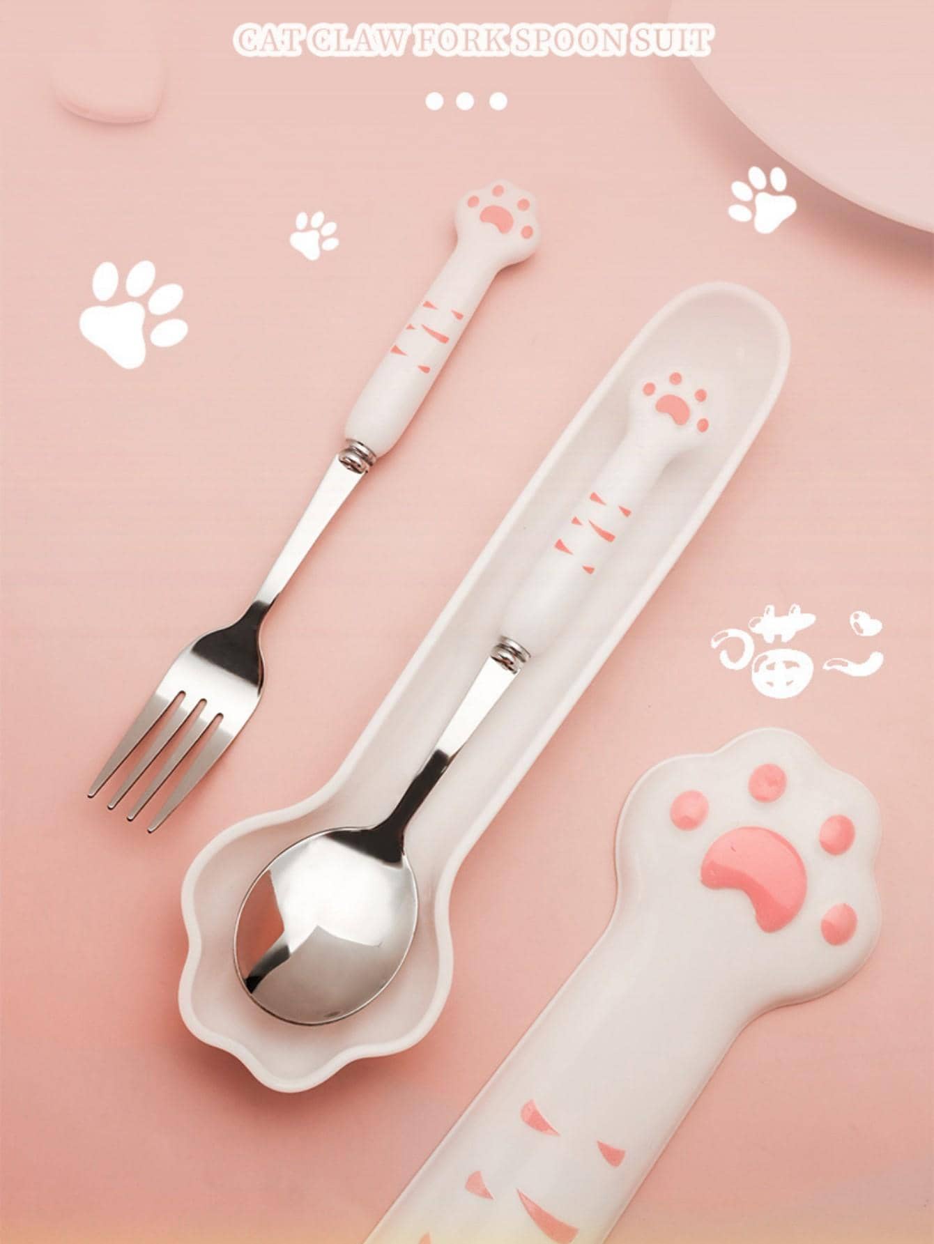 2入組貓爪設計餐具套裝 - 粉色 - 查看 1