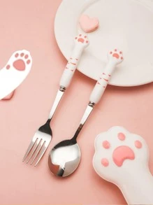 2入組貓爪設計餐具套裝 - 粉色 - 查看 4