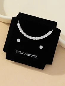 3 cái/bộ Bộ Trang Sức Trang Trí Đá Cubic Zirconia - Bạc - Xem 2
