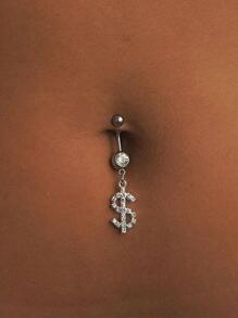 Rhinestone Dollar Sign Charm Belly Ring - Bạc - Xem 2