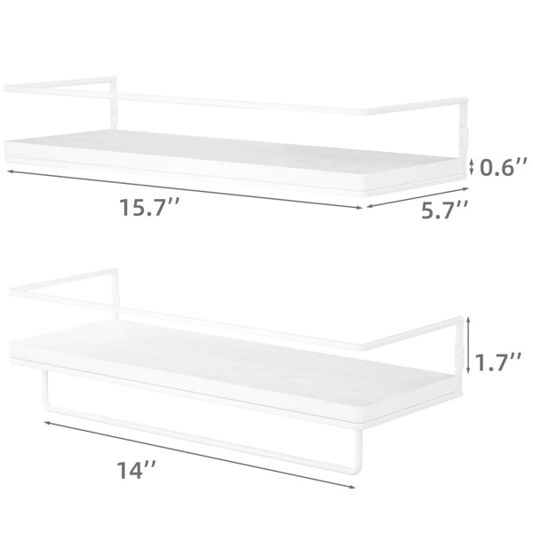 ZGO Floating Shelves for Wall Set of 2, Wall Mounted Storage Shelves with Metal Frame and Towel