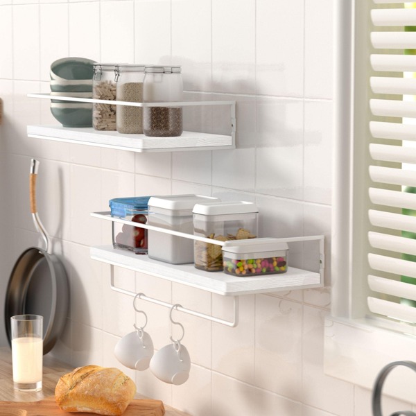 ZGO Floating Shelves for Wall Set of 2, Wall Mounted Storage Shelves with Metal Frame and Towel