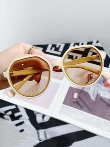 1副女士幾何框架時尚太陽眼鏡適合夏天 - 黃色 - 查看 3