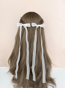 2pcs Women Solid Bow Decor Romantic Hair Clip For Back To School Elegant - White - View 1