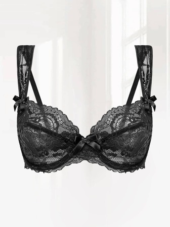 花邊蝴蝶結前扣有托架胸罩性感女士內衣