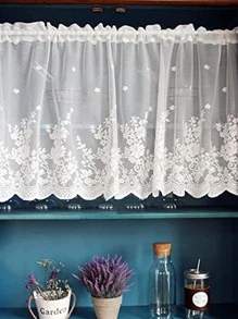 1pc European Style Lace Semi-Sheer Curtain, Embroidered Curtain Panel, Rod Pocket Curtain, Divider Curtain, No Drilling Required