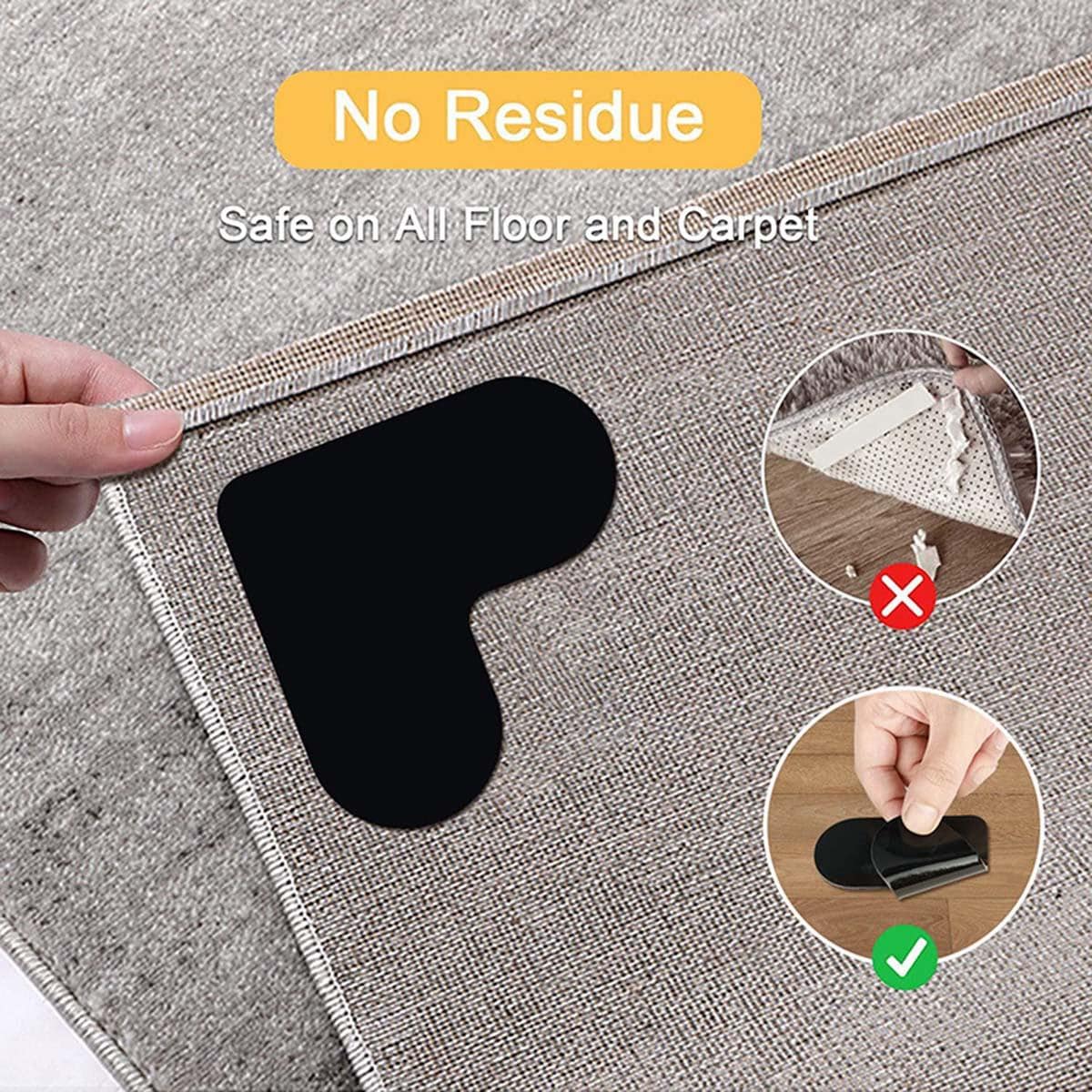 4/8 Peças Tapetes de Chão em Forma de Coração, Antiderrapantes para Móveis, Cozinha, Quarto, PU Lavável Adesivo Dupla Face Nano - Preto - Visão 1