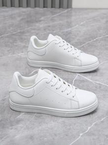 男士休闲简约运动鞋，透气低帮时尚休闲鞋 - 白色 - 查看 4