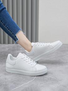 男士休闲简约运动鞋，透气低帮时尚休闲鞋 - 白色 - 查看 3