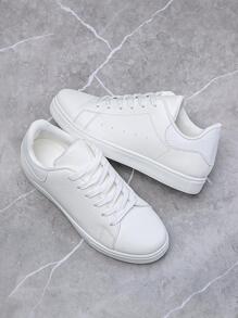 男士休闲简约运动鞋，透气低帮时尚休闲鞋 - 白色 - 查看 2