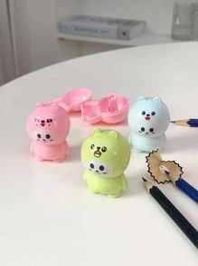 1 pieza Sacapuntas con diseño de dibujos animados lápiz verde de plástico dulce para doméstico - Verde - Ver 5