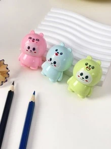 1 pieza Sacapuntas con diseño de dibujos animados lápiz verde de plástico dulce para doméstico - Verde - Ver 7
